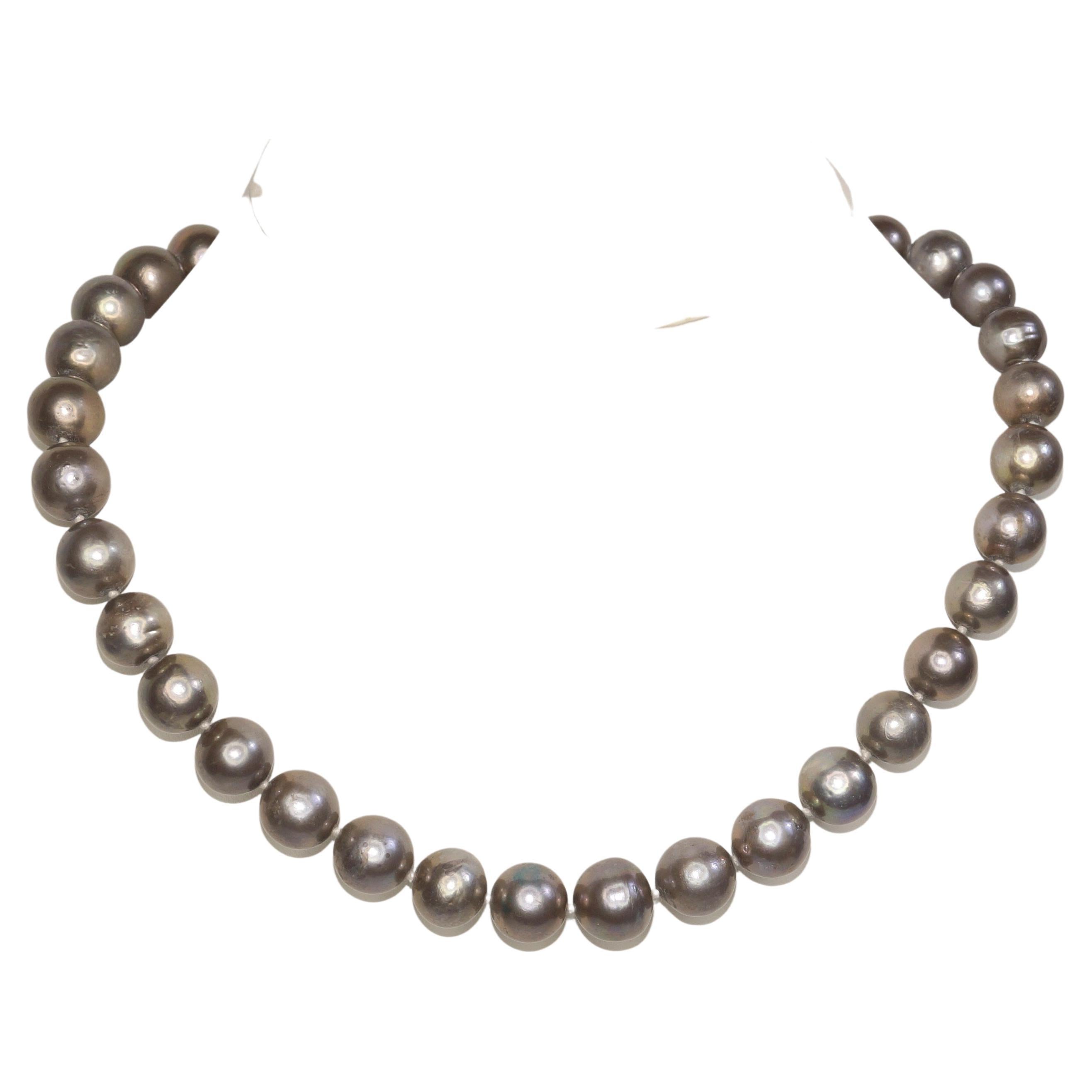 14k Gold Grey Pearl necklace 11-14mm Big Rare Natural Tahitian Pearl necklace For Sale