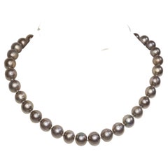 14k Gold Grey Pearl necklace 11-14mm Big Rare Natural Tahitian Pearl necklace