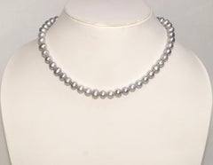 Solid 14k Gold Grey Pearl necklace 8.5mm Natural Light Grey Pearl necklace