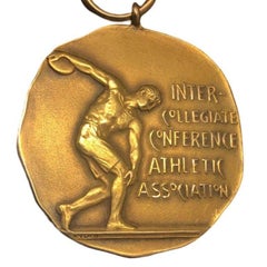 14K Gold Greek Discus Throwing Watch Fob Hammered Medallion Ribbon