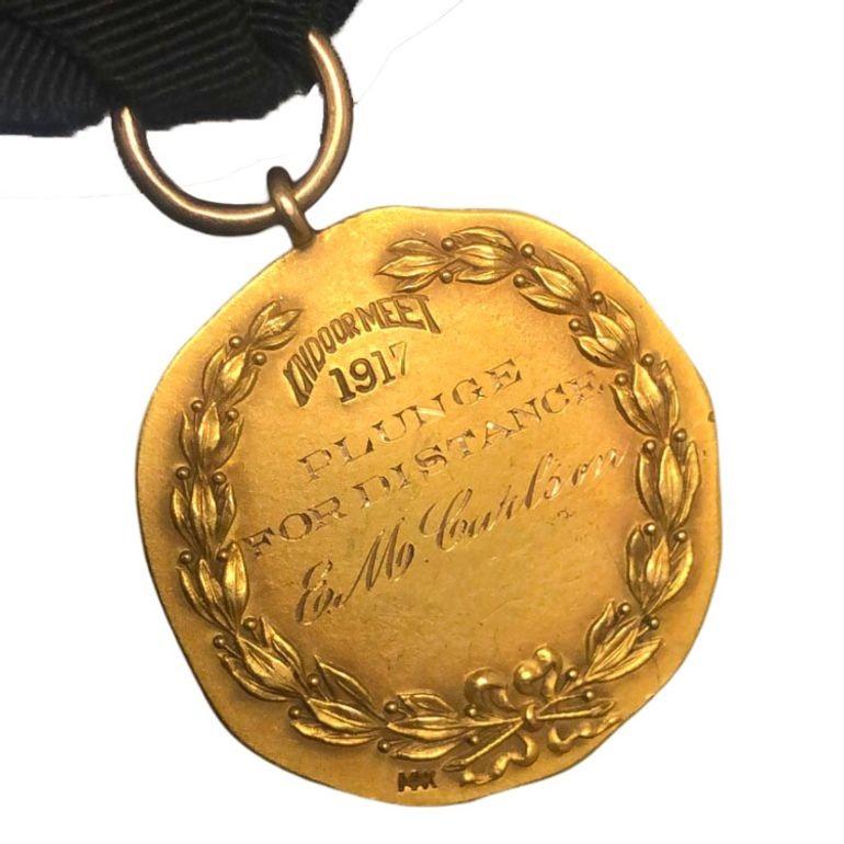 14K Gold Greek Discus Throwing Watch Fob Hammered Medallion Ribbon In Good Condition In Van Nuys, CA