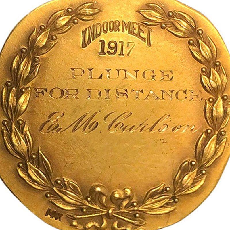 Early 20th Century 14K Gold Greek Discus Throwing Watch Fob Hammered Medallion Ribbon