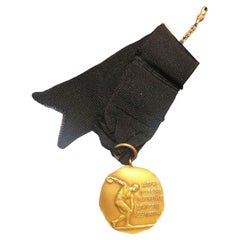 14K Gold Greek Discus Throwing Watch Fob Hammered Medallion Ribbon