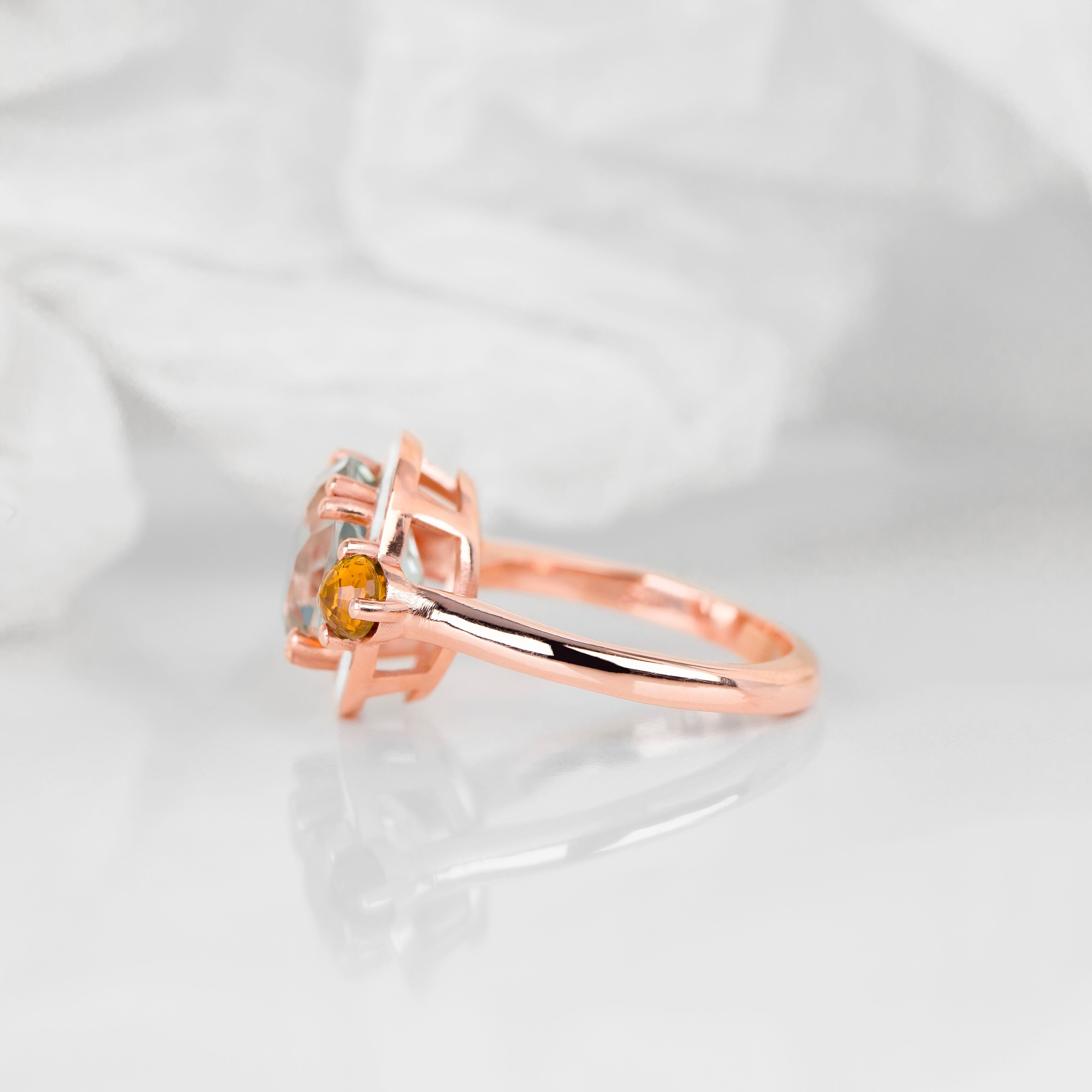 Anello in oro 14k con ametista verde, anelli con pietre dure, anelli di ispirazione vintage in vendita 1