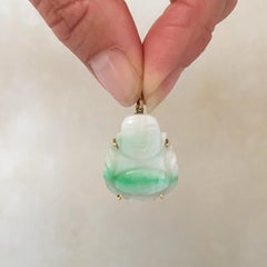 14 Karat Gold Carved Jade Buddha Charm Pendant