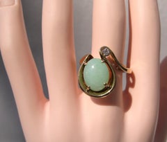 14 Karat Gold Green Jade and Diamond Cocktail Ring, 1960s
