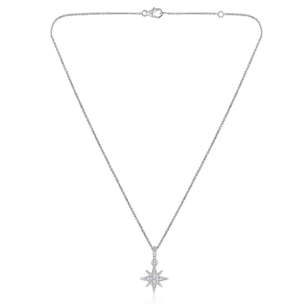 Contemporary 14k Gold GSI Certified Natural Diamond F-VS White Small Shining Star Necklace For Sale