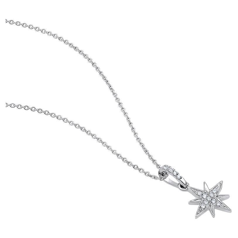 14k Gold GSI Certified Natural Diamond F-VS White Small Shining Star Necklace For Sale