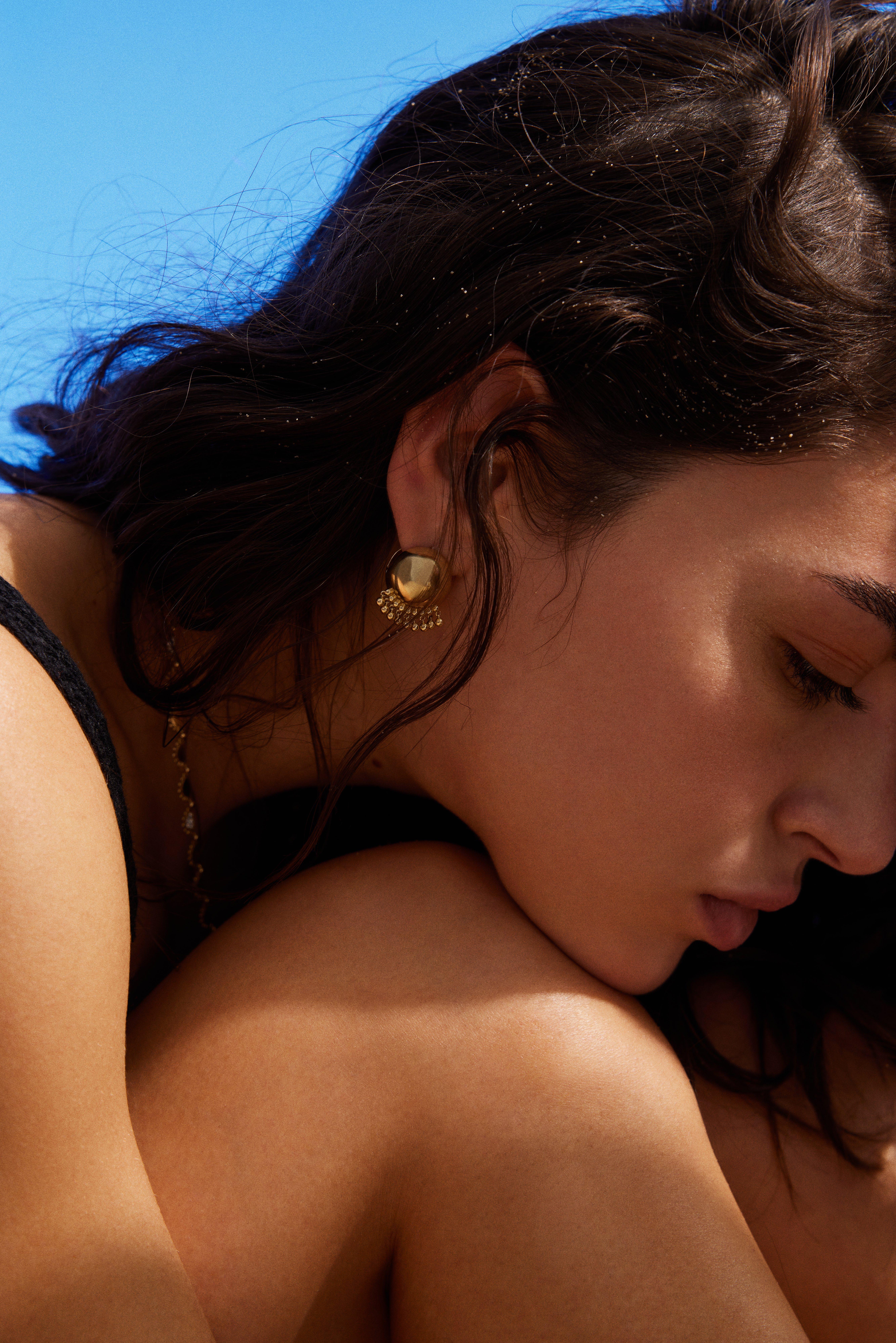 Modern 14k Gold Gypsy Ball Earrings For Sale