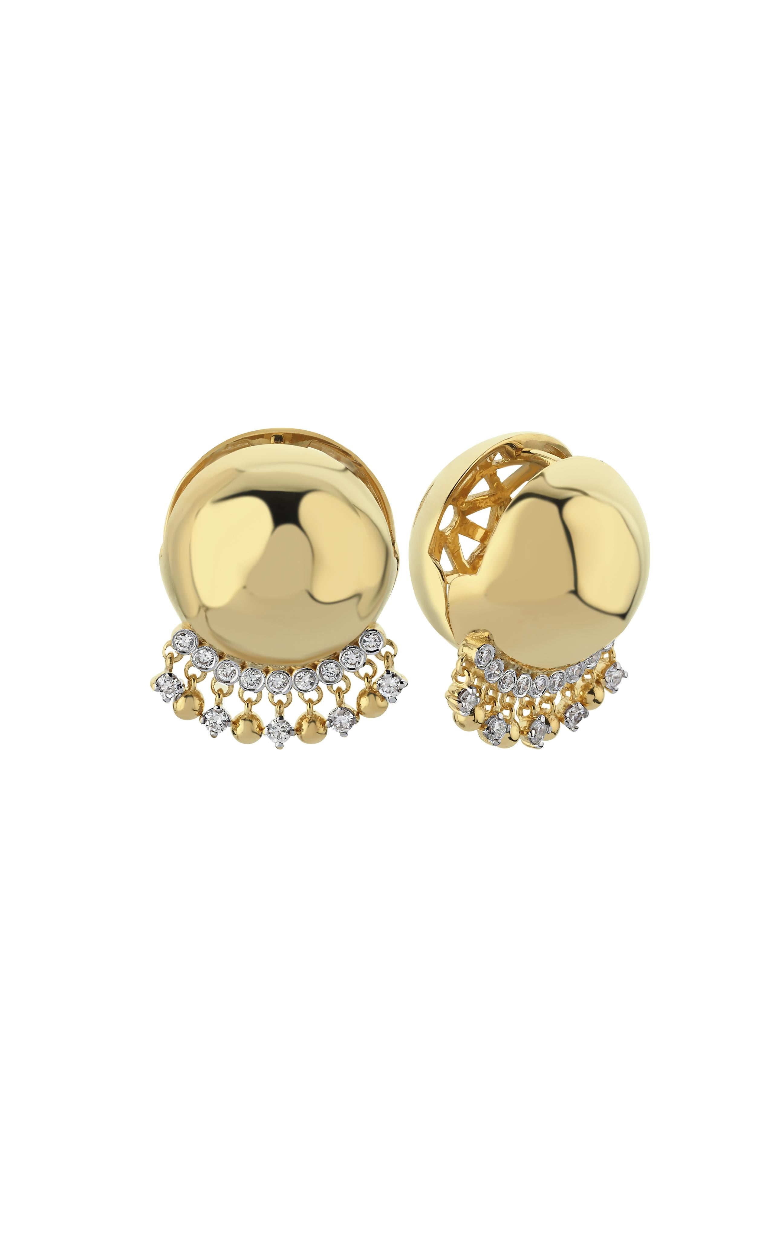 14k Gold Gypsy Ball Earrings in 14k Gold and 0.38 ct Diamond In New Condition For Sale In Okmeydanı, 34