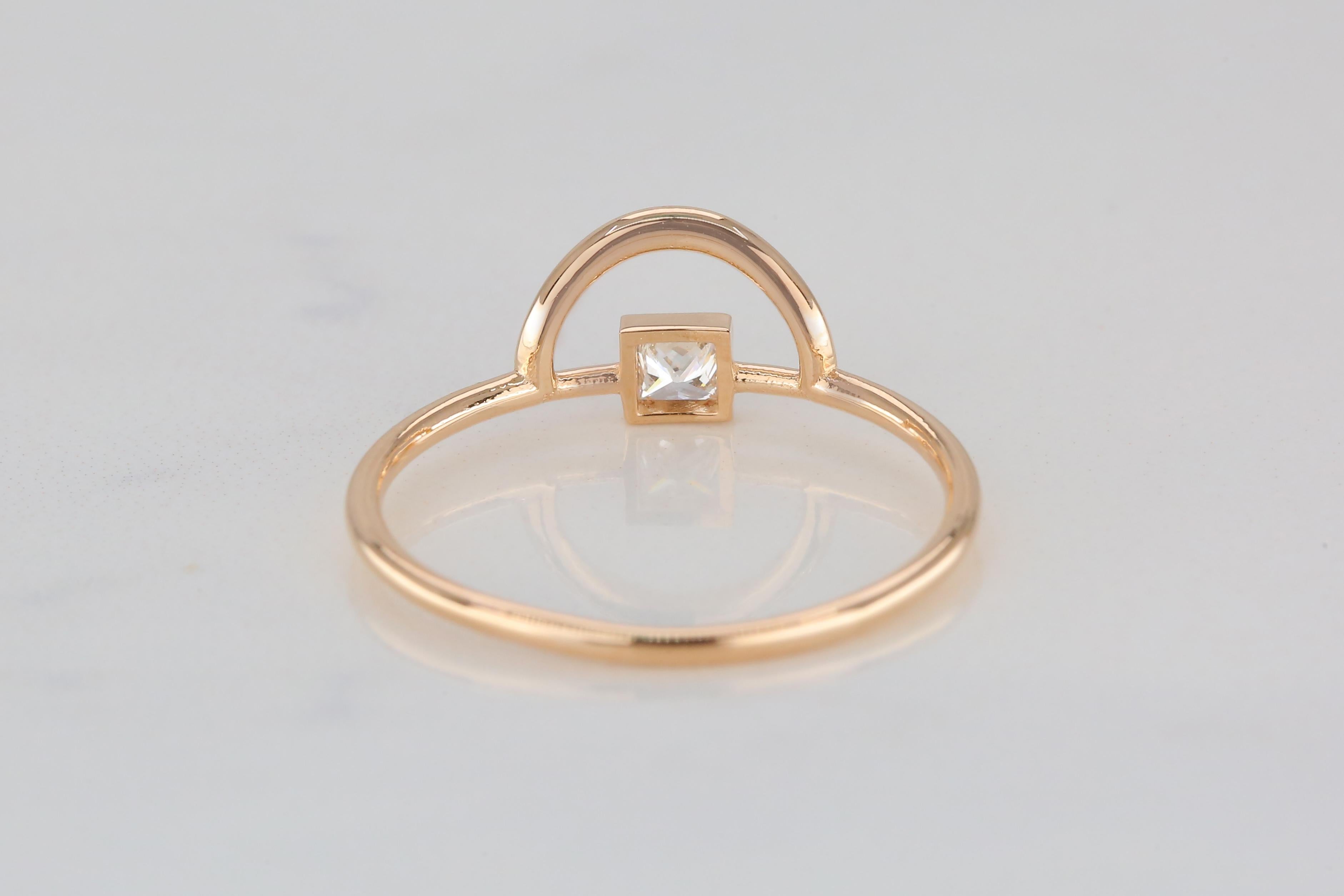 14K Gold Half Circle Ring with Princess Diamond, 14K Gold Half Karma Ring 7