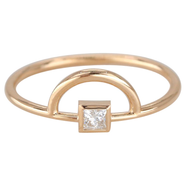 Anello a mezzo cerchio in oro 14K con diamante Princess, anello a mezzo karma in oro 14K