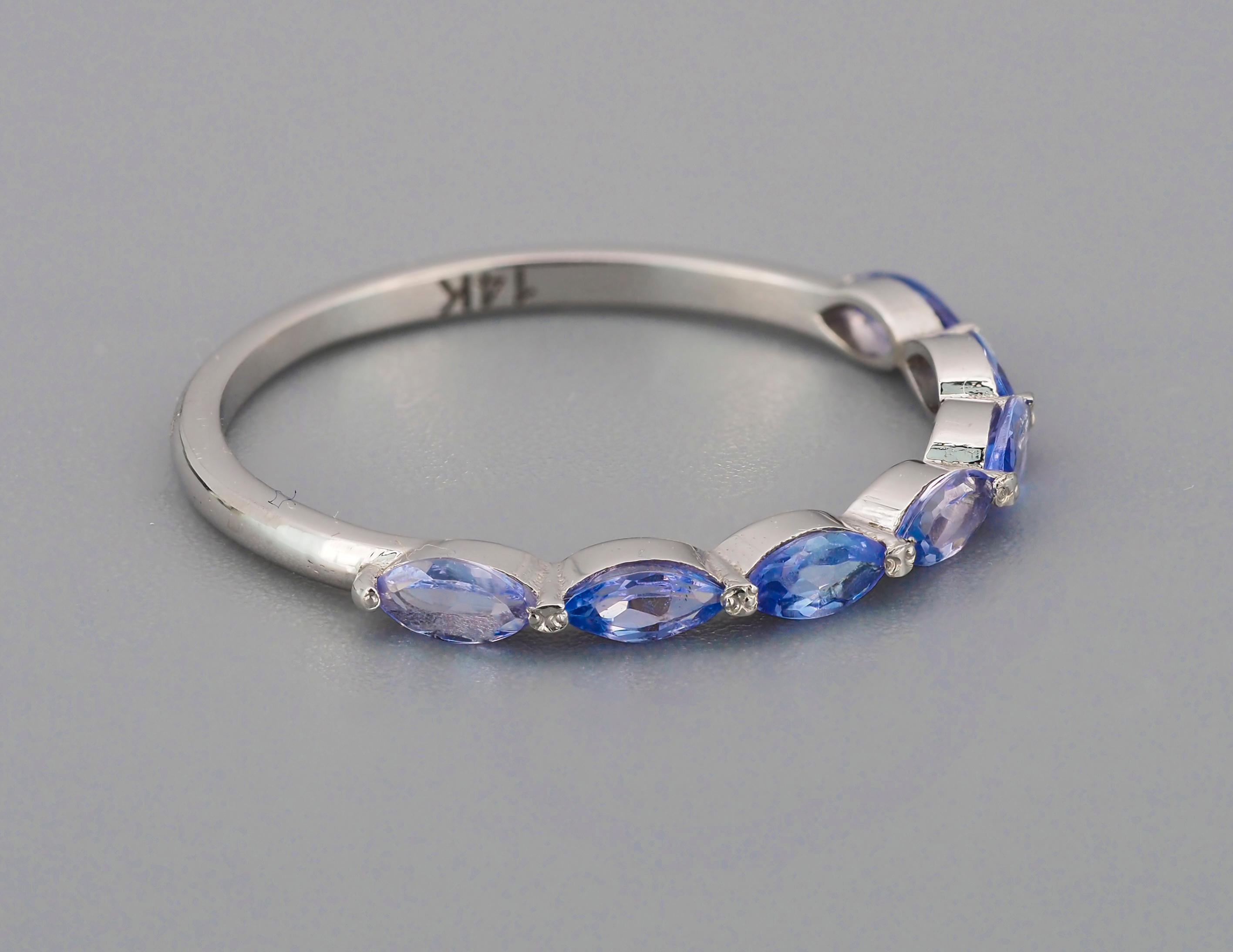 For Sale:  14k Gold Half Eternity Ring with Marquise Tanzanite and Diamonds 3