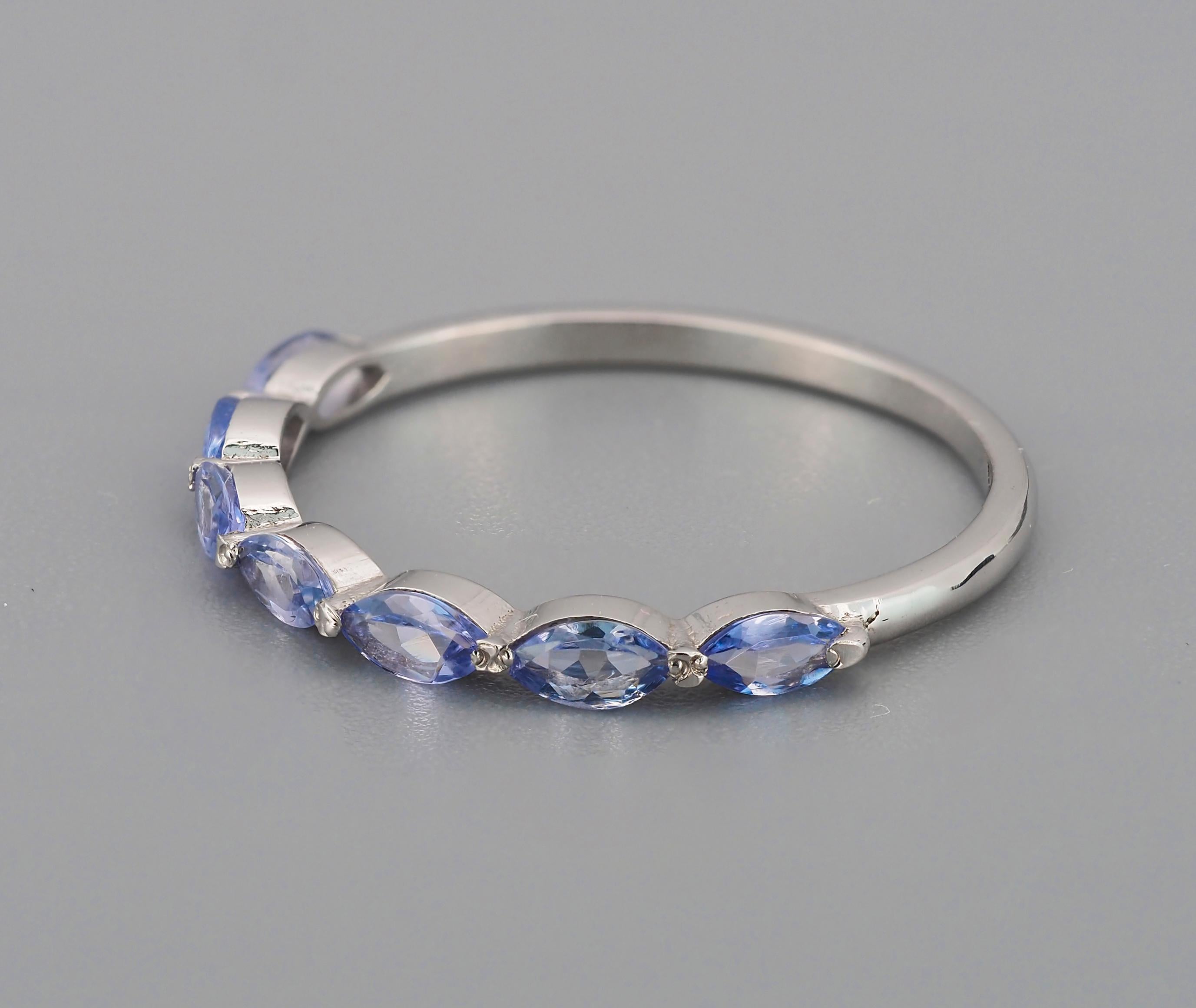 For Sale:  14k Gold Half Eternity Ring with Marquise Tanzanite and Diamonds 4