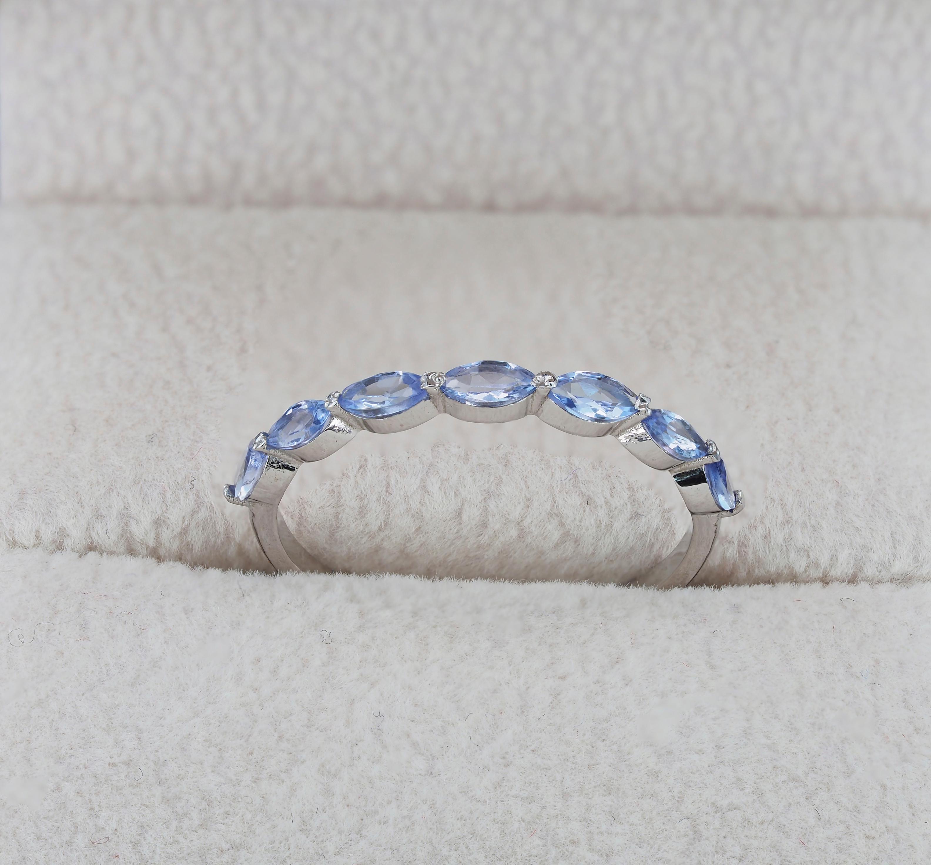 For Sale:  14k Gold Half Eternity Ring with Marquise Tanzanite and Diamonds 5