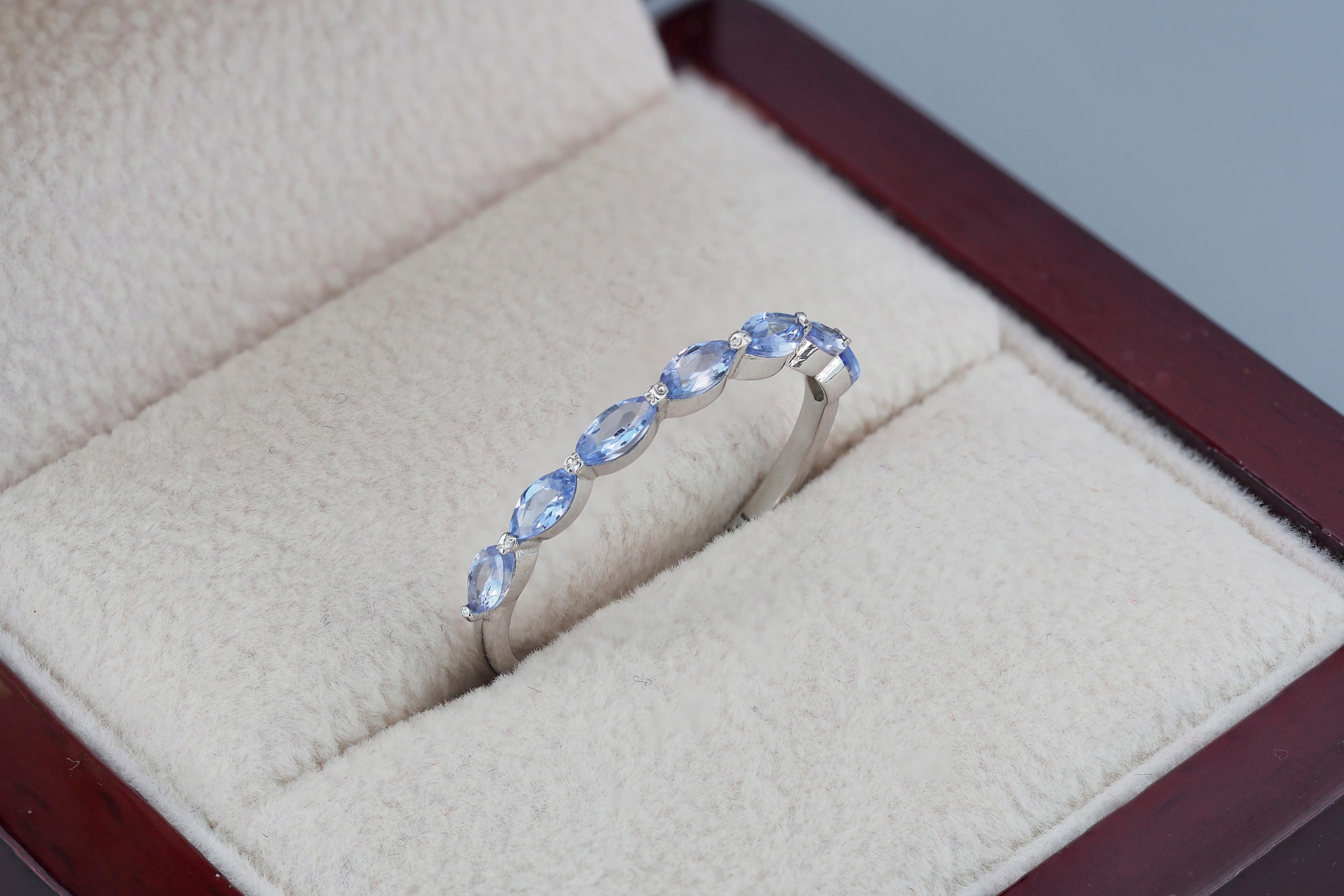 For Sale:  14k Gold Half Eternity Ring with Marquise Tanzanite and Diamonds 6
