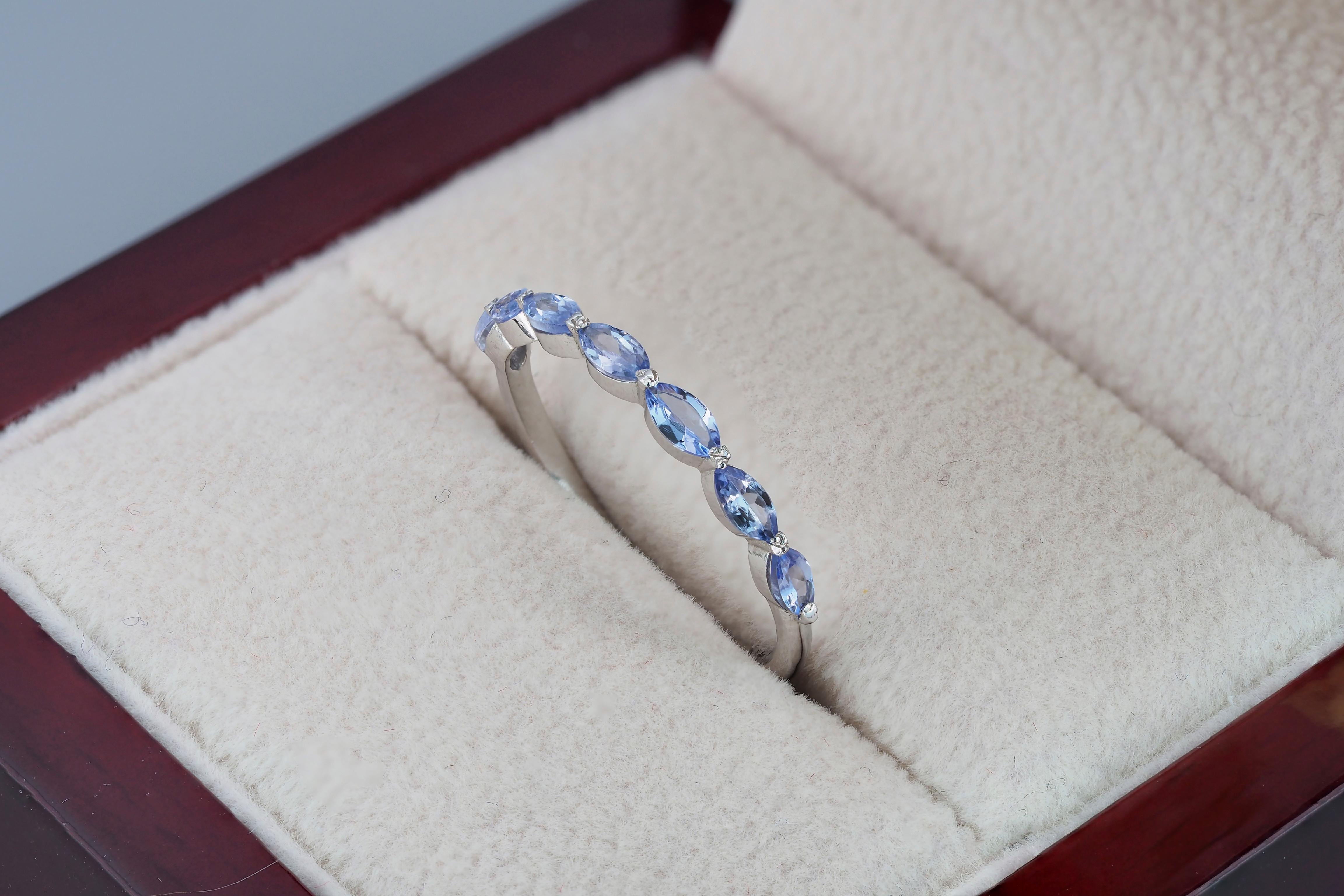 For Sale:  14k Gold Half Eternity Ring with Marquise Tanzanite and Diamonds 7