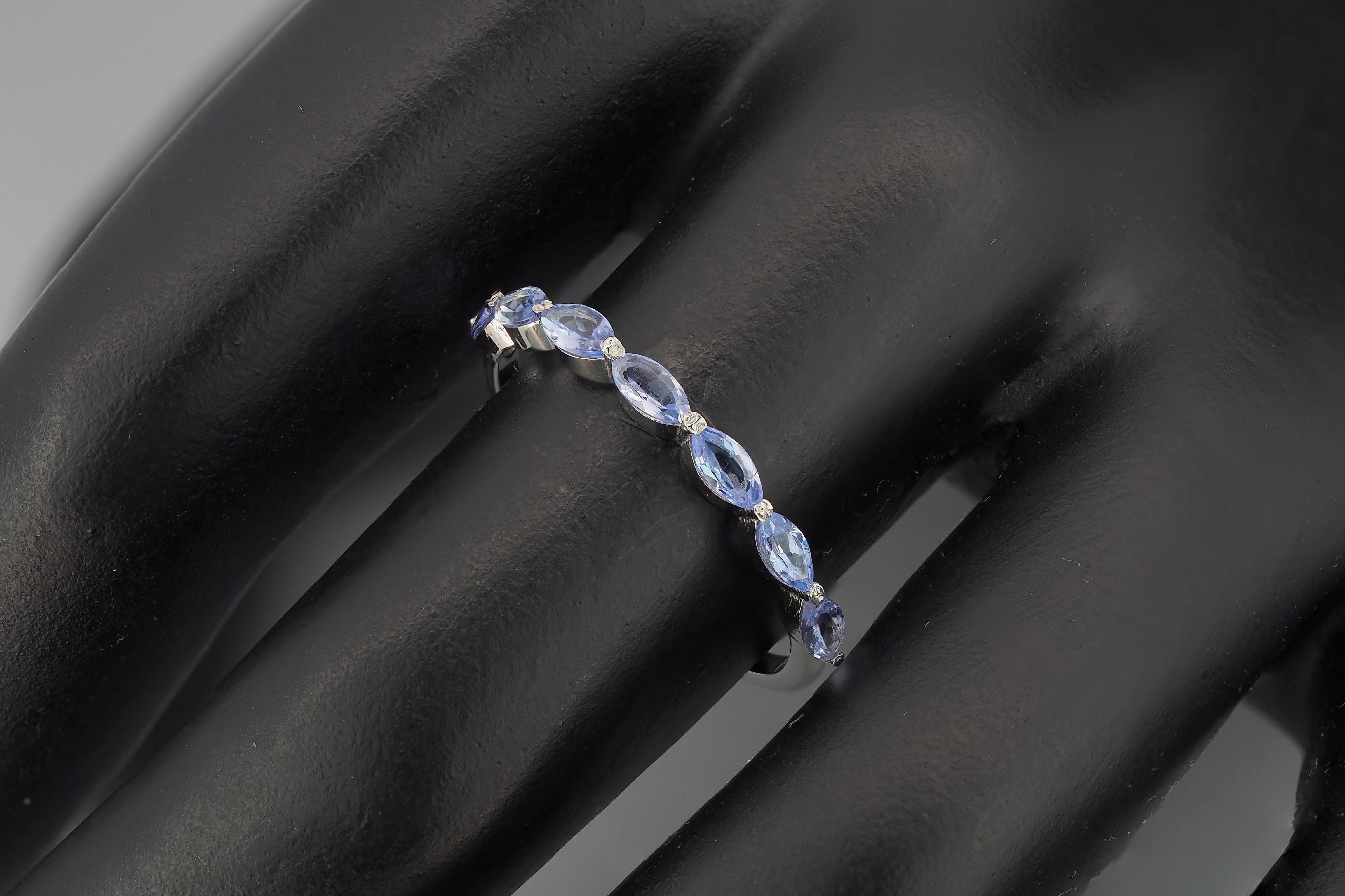 For Sale:  14k Gold Half Eternity Ring with Marquise Tanzanite and Diamonds 8