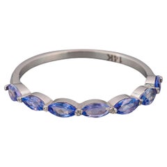 14k Gold Half Eternity Ring with Marquise Tanzanite and Diamonds