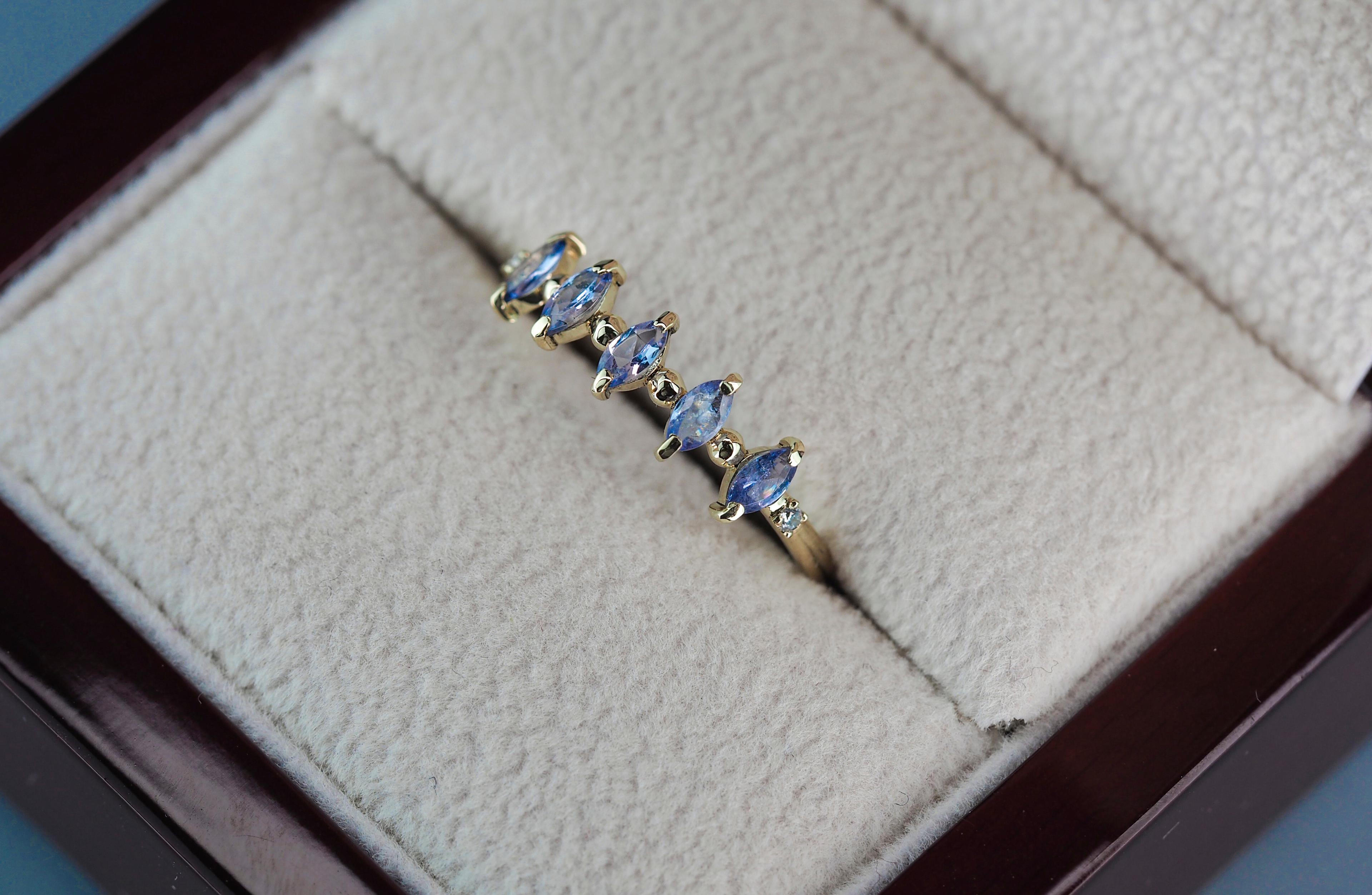 For Sale:  14k Gold Half Eternity Ring with Tanzanite and Diamonds 3