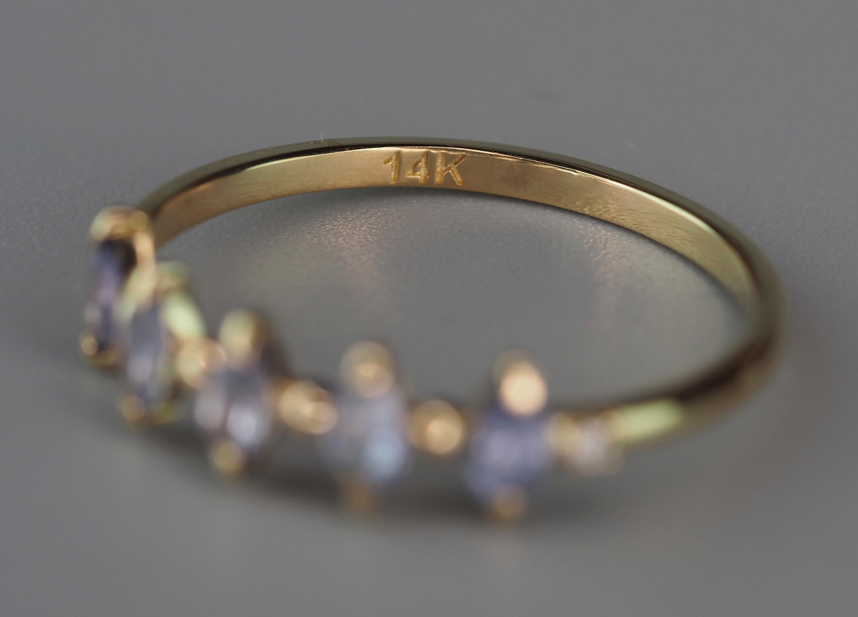 For Sale:  14k Gold Half Eternity Ring with Tanzanite and Diamonds 4