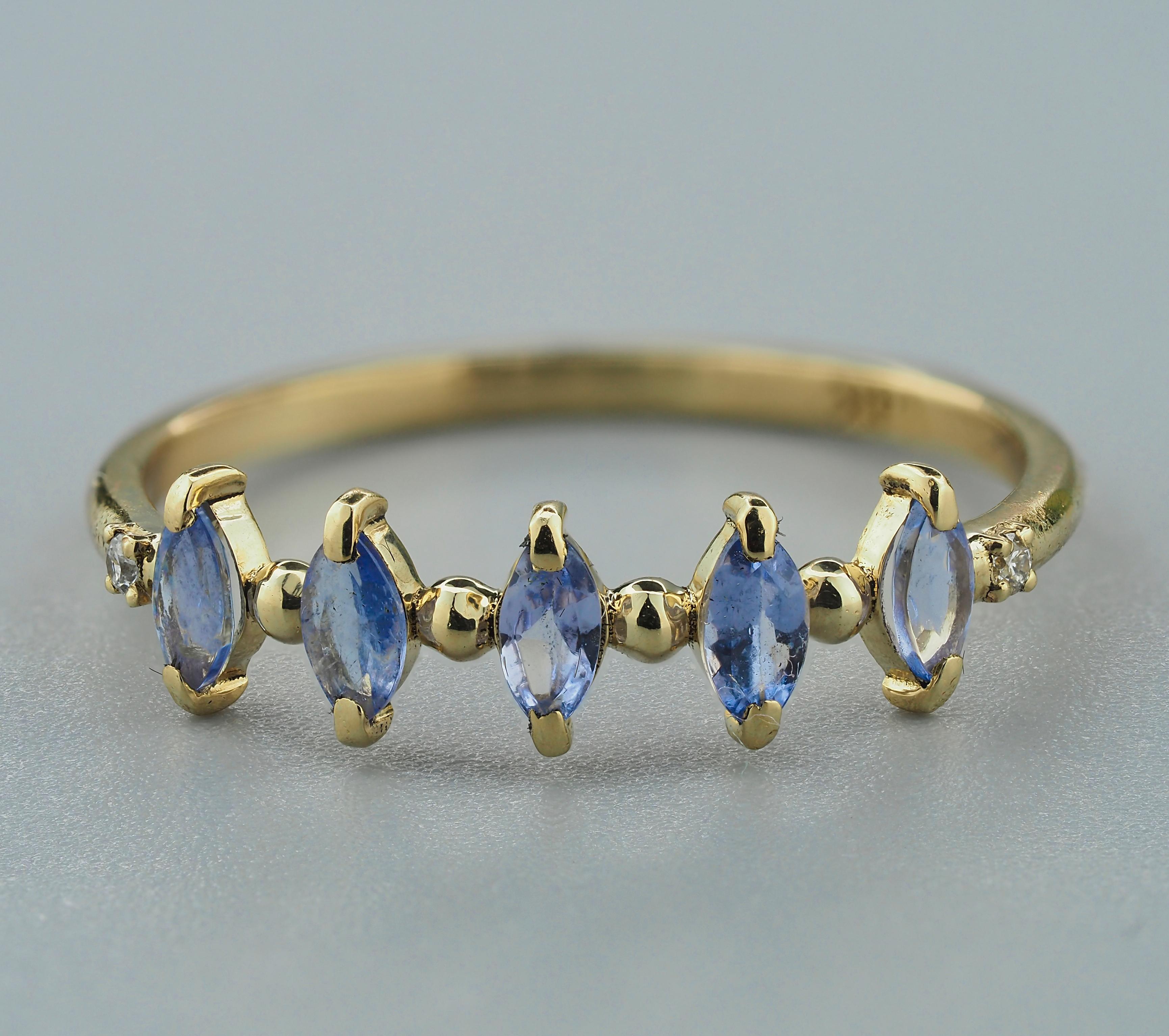 For Sale:  14k Gold Half Eternity Ring with Tanzanite and Diamonds 6