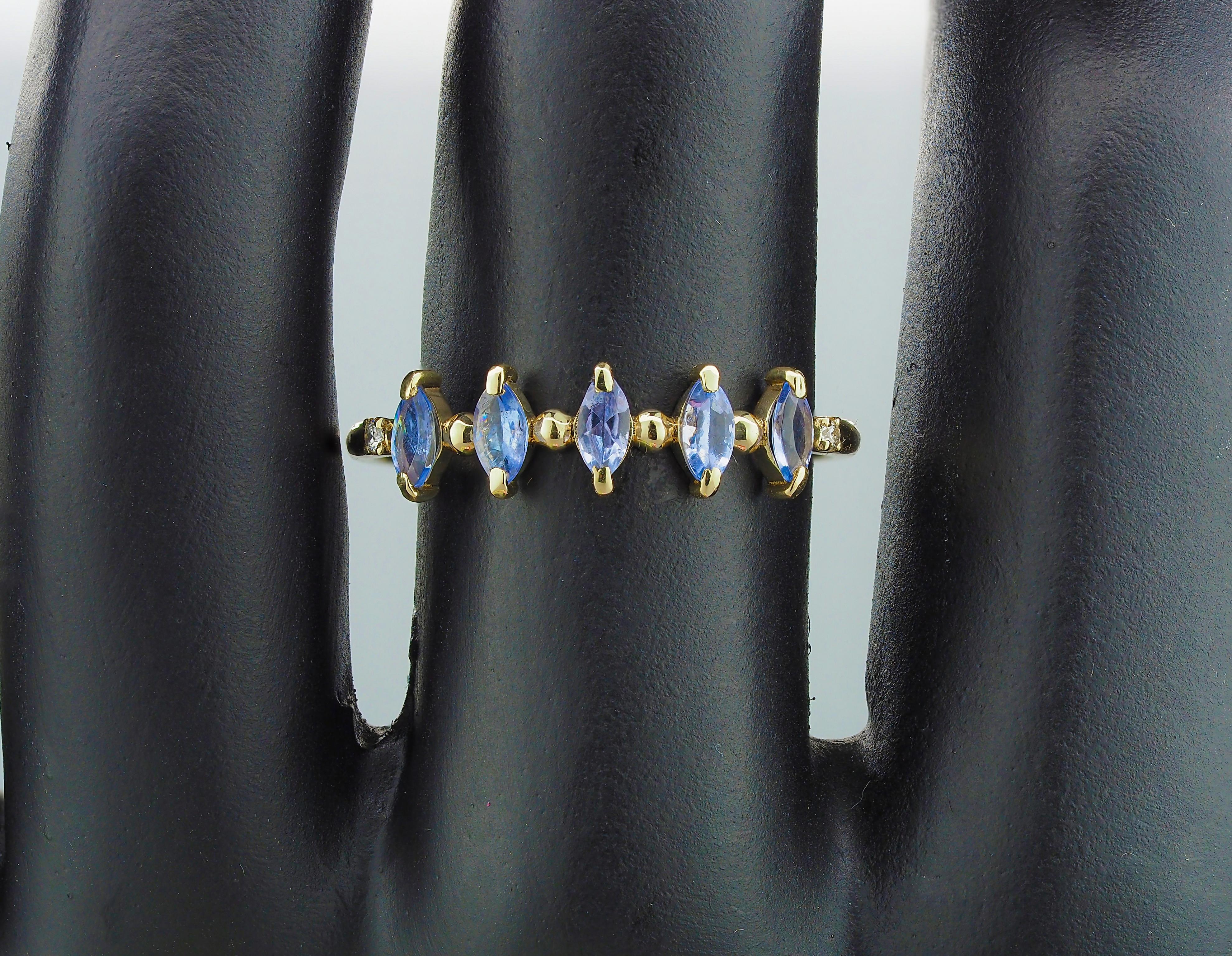 For Sale:  14k Gold Half Eternity Ring with Tanzanite and Diamonds 7