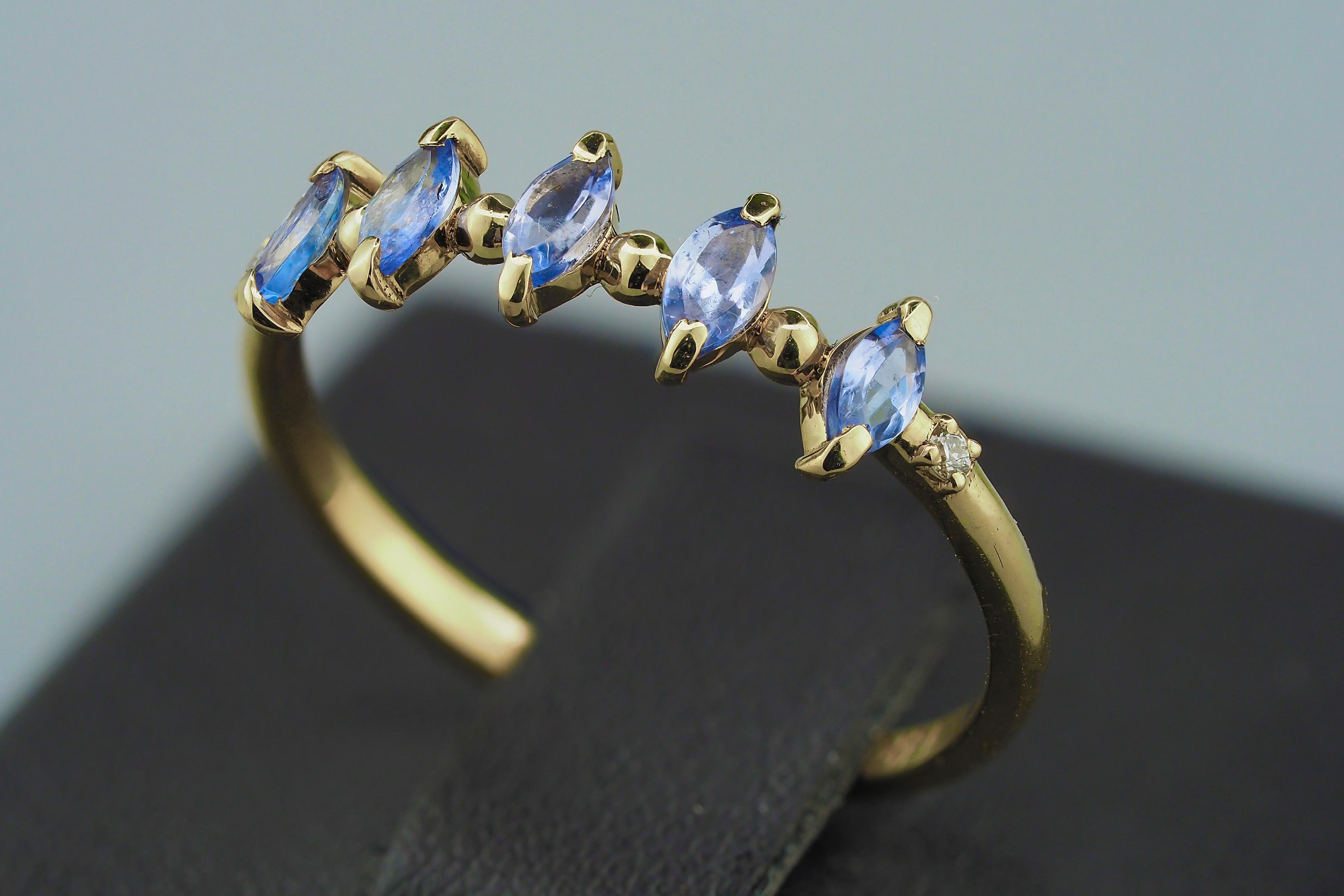 For Sale:  14k Gold Half Eternity Ring with Tanzanite and Diamonds 8