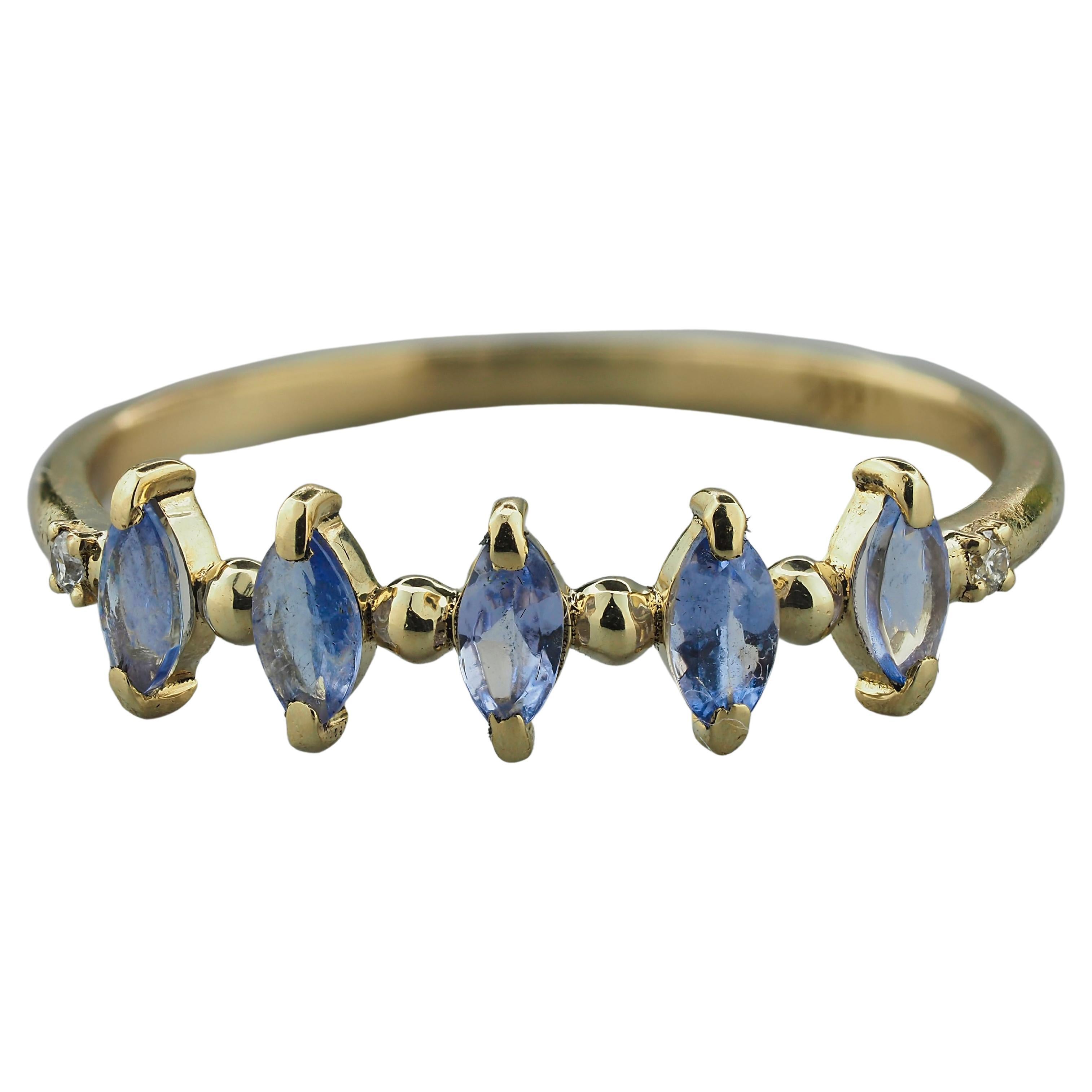 For Sale:  14k Gold Half Eternity Ring with Tanzanite and Diamonds
