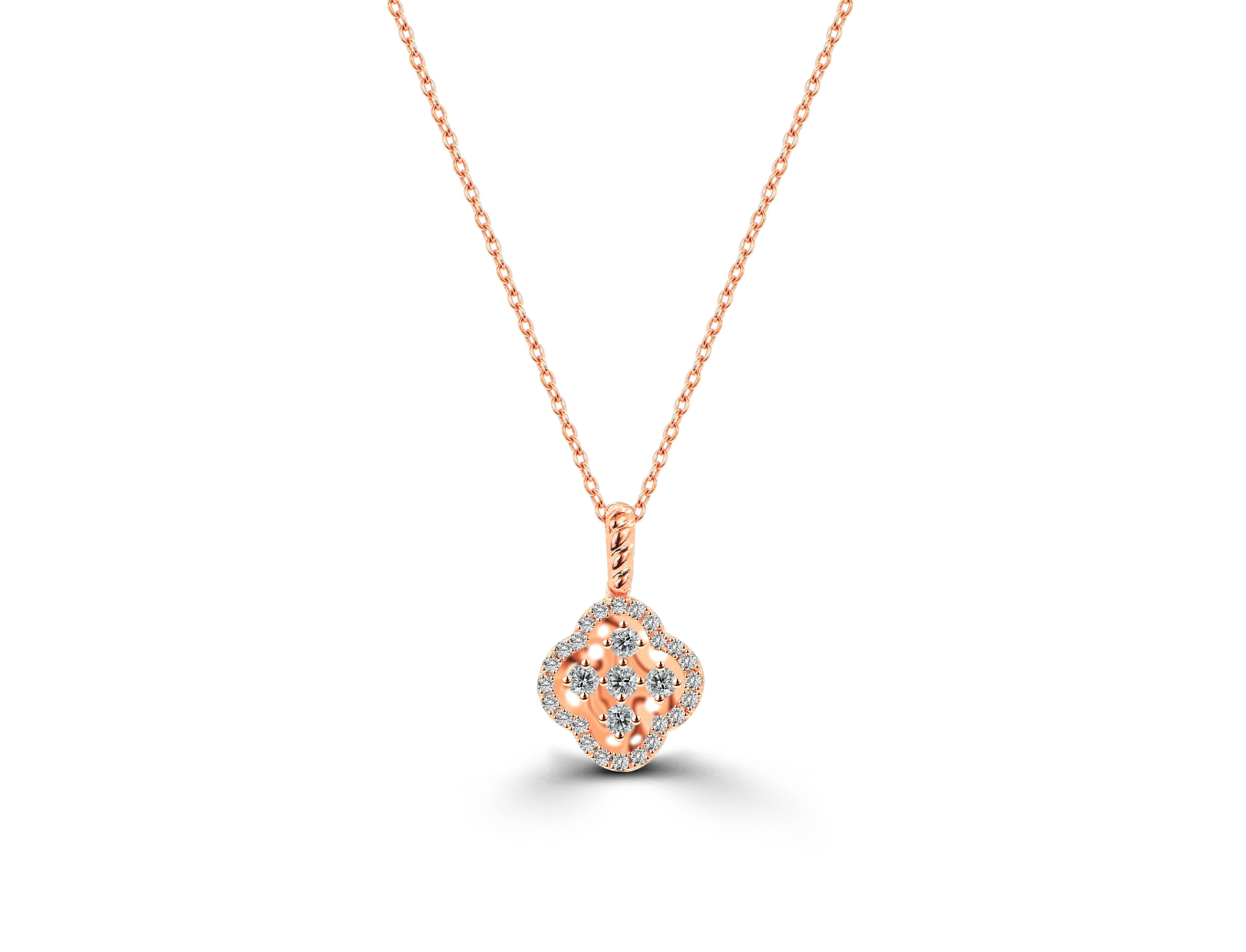 14k Gold Halo Kleeblatt Diamant Halskette Cluster Diamant Kleeblatt Diamant Kleeblatt im Zustand „Neu“ im Angebot in Bangkok, TH