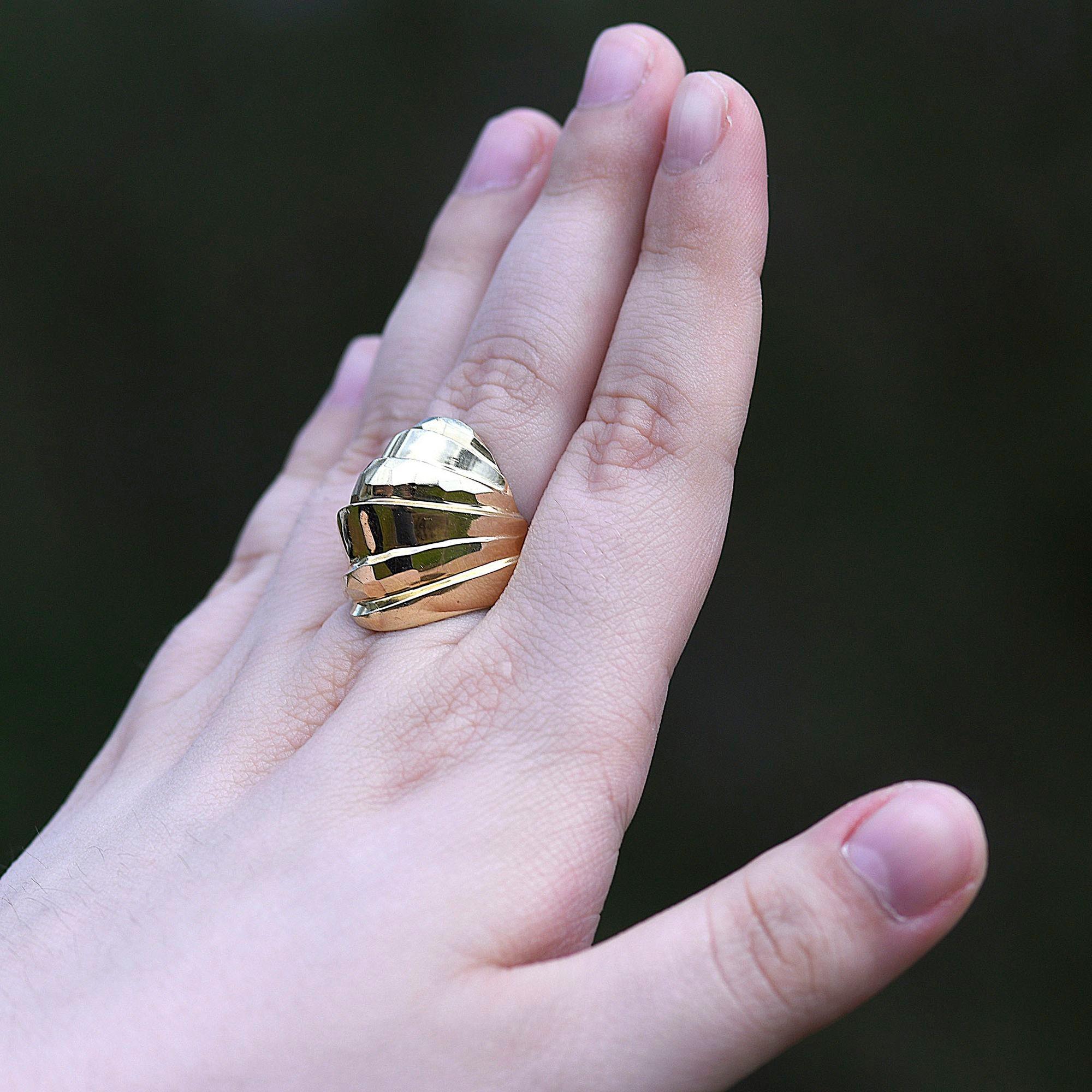 14K Gold Hammered Dome Ring For Sale 3