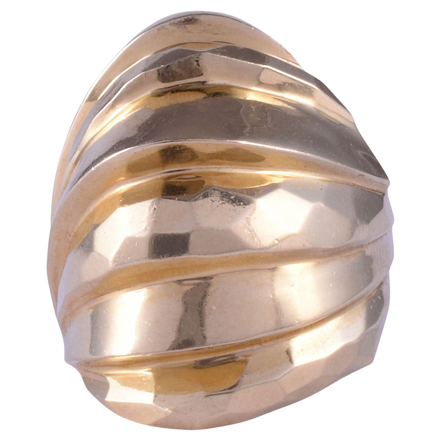 14K Gold Hammered Dome Ring For Sale