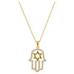 14k Gold Hamsa Hand Diamant-Halskette Stern von David-Halskette