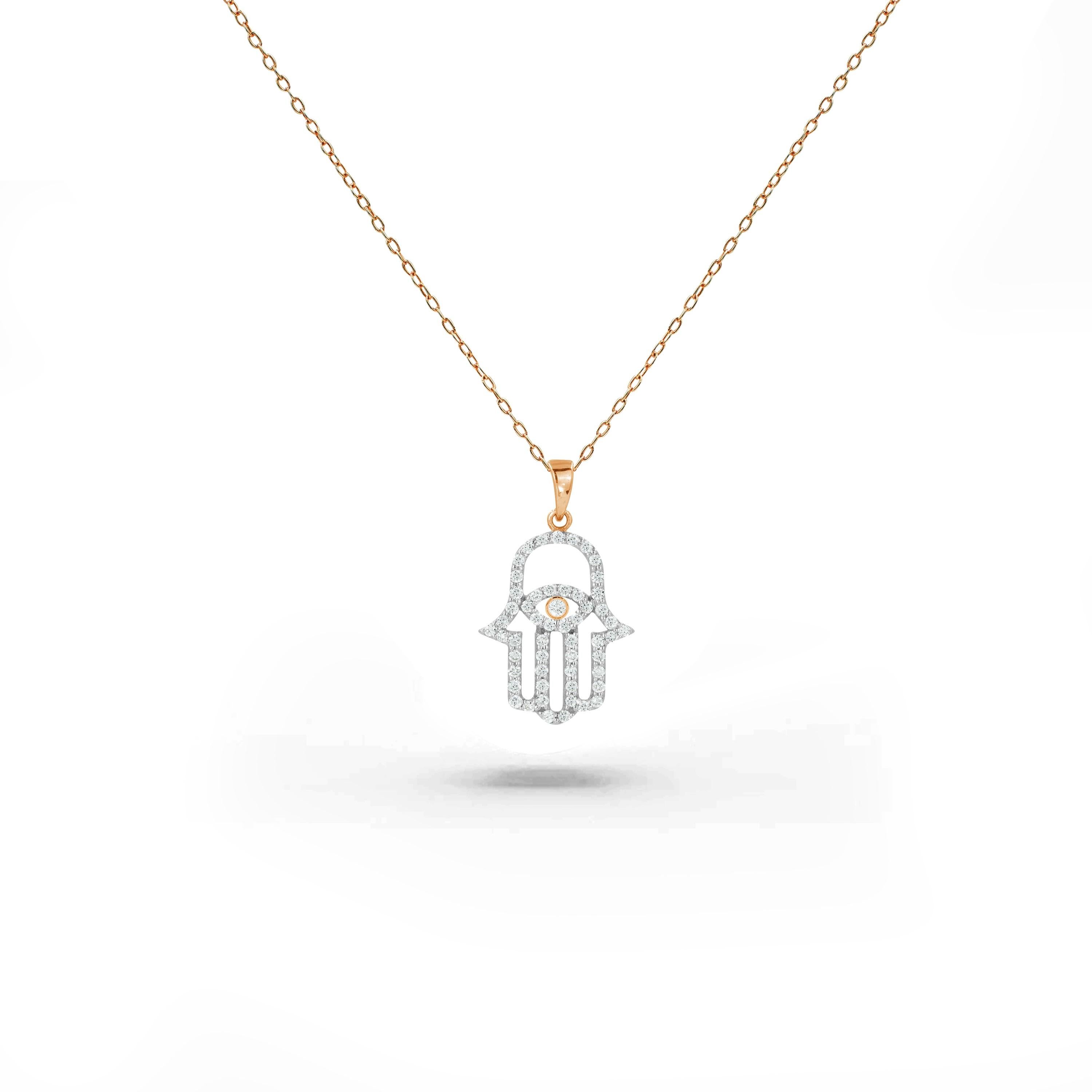 Beautiful little Hamsa Hand Pendant is made of 14k solid gold.
Available in three colors, White Gold / Rose Gold / Yellow Gold.

Delicate Minimal Necklace is adorned with natural white round cut pave set diamonds. Perfect for wearing by itself for a