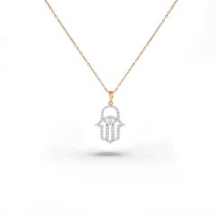 14k Gold Hamsa Hand Necklace Evil Eye Necklace Diamond Necklace
