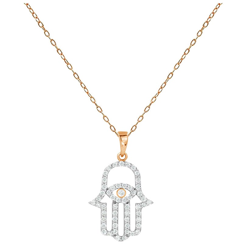 Collar Mano Hamsa Oro 14k Collar Ojo Maligno Collar Diamante en venta