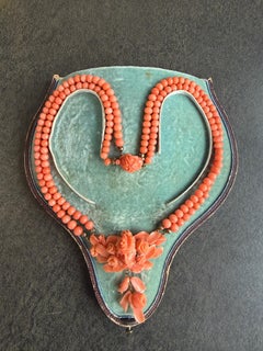 14K Gold Hand Carved Coral Floral Pendant - Victorian Necklace Provenance in Box