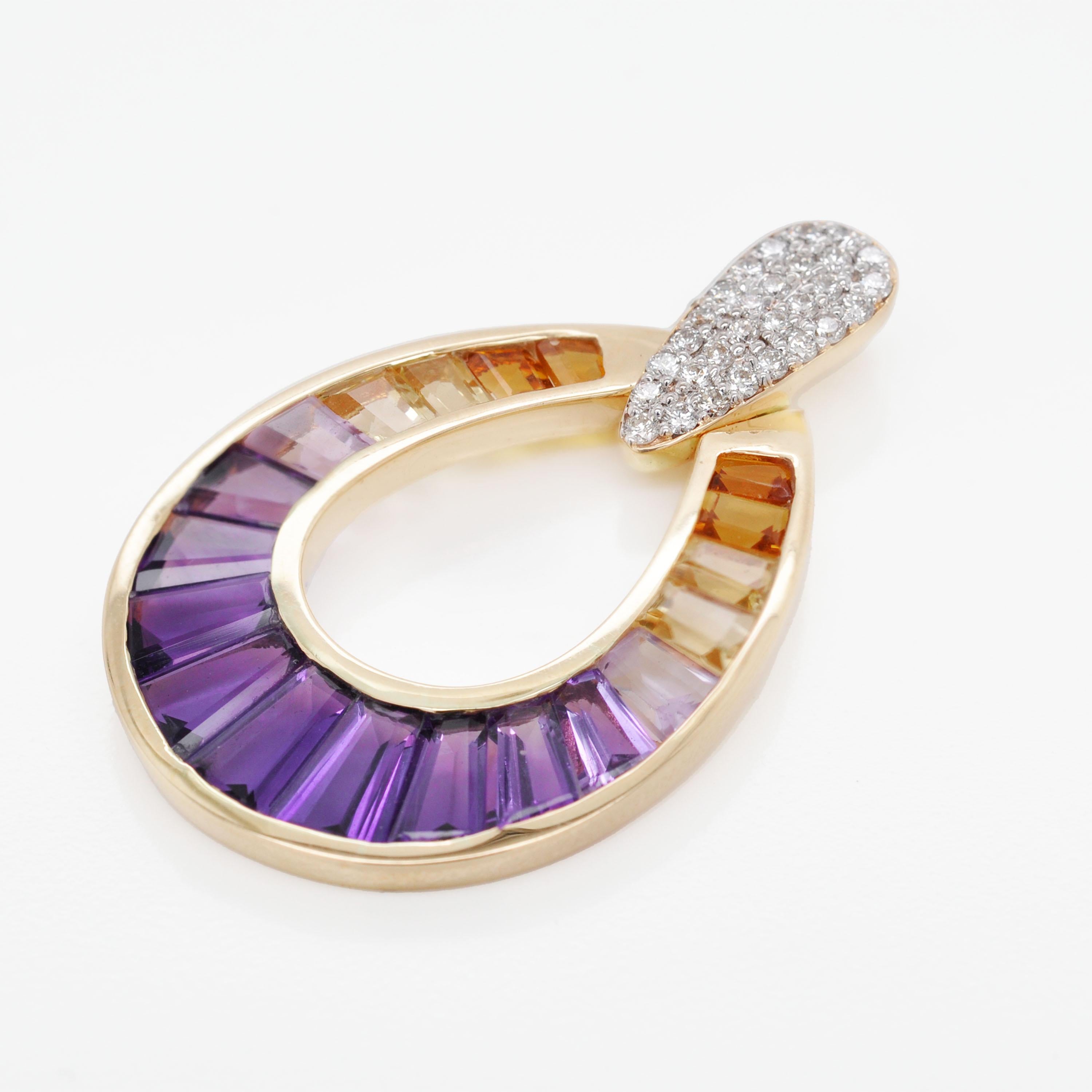 Ciondolo a goccia in oro 14K con incastonatura a canale e diamante ametrino a forma di baguette. in vendita 4