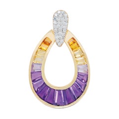 Pendentif artisanal en or 14 carats avec diamants et ametrine baguette