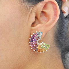 11.80 Carat Natural Rainbow Taper Cut Gemstones Diamonds Gold Cocktail Earrings