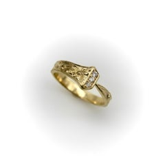 14K Gold Hand Engraved Lucky Nail Ring with Diamonds
