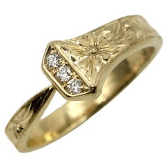 14K Gold Hand Engraved Lucky Nail Ring with Diamonds 
