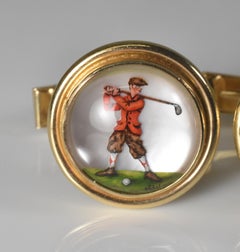 14K Gold Hand Painted Crystal Rock Golf Cufflinks Deakin & Francis Scully Scully