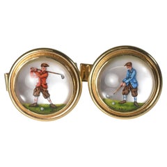 Gemelli da golf in cristallo dipinto a mano in oro 14K Deakin & Francis Scully
