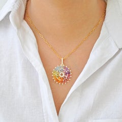 7.79 Carat Natural Rainbow Taper Cut Gemstones Diamond Gold Pendant Necklace