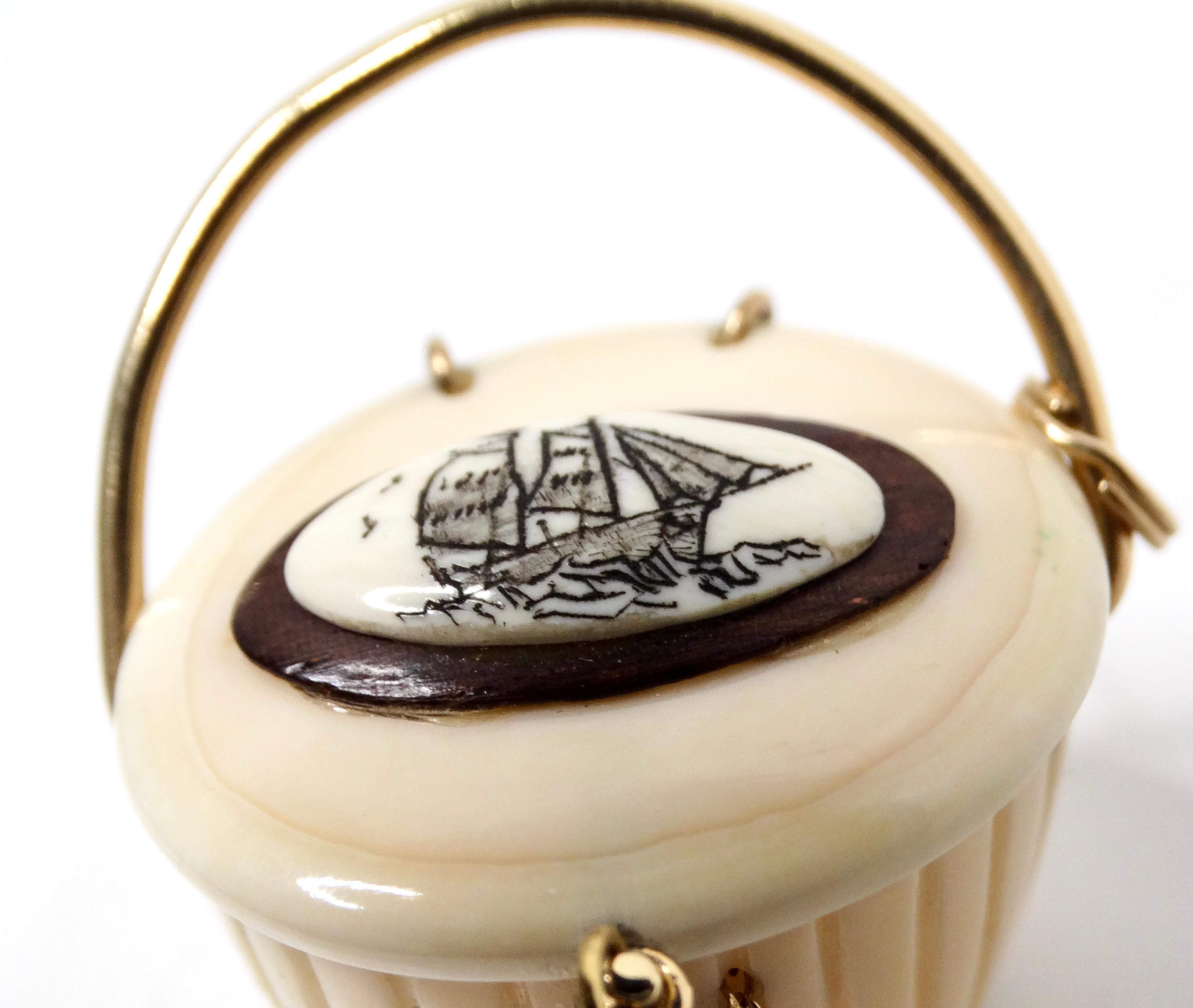 14k Gold Handmade Carved Nantucket Basket Shell Pendant 1970s 2