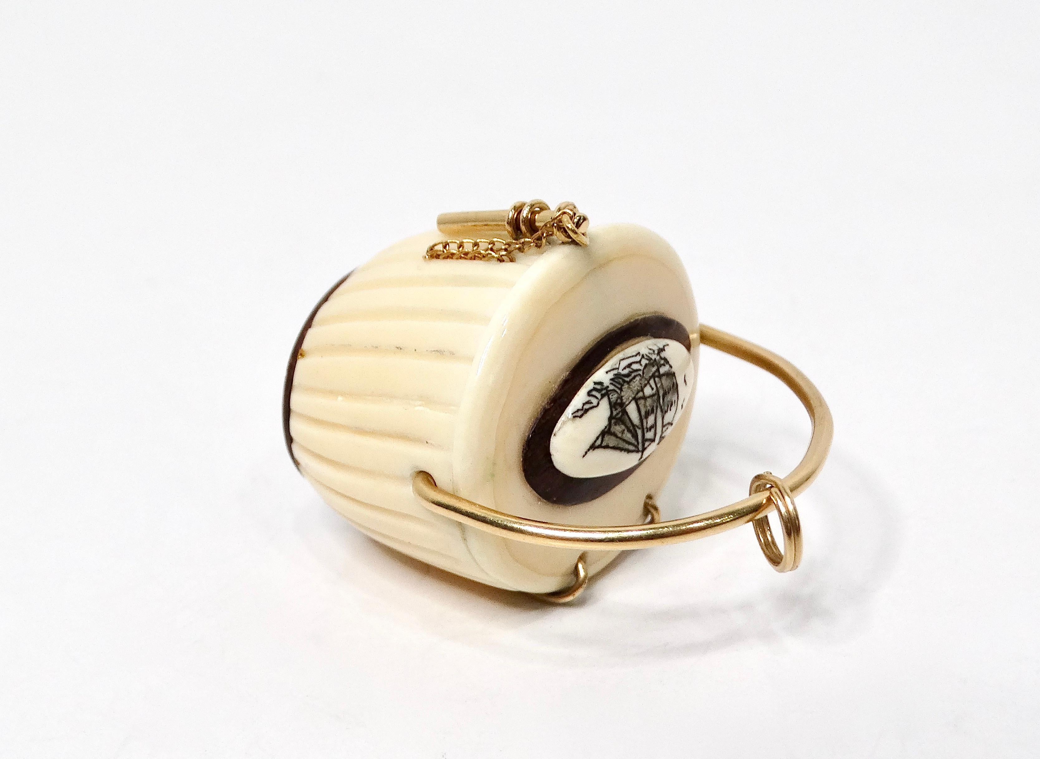 14k Gold Handmade Carved Nantucket Basket Shell Pendant 1970s 3