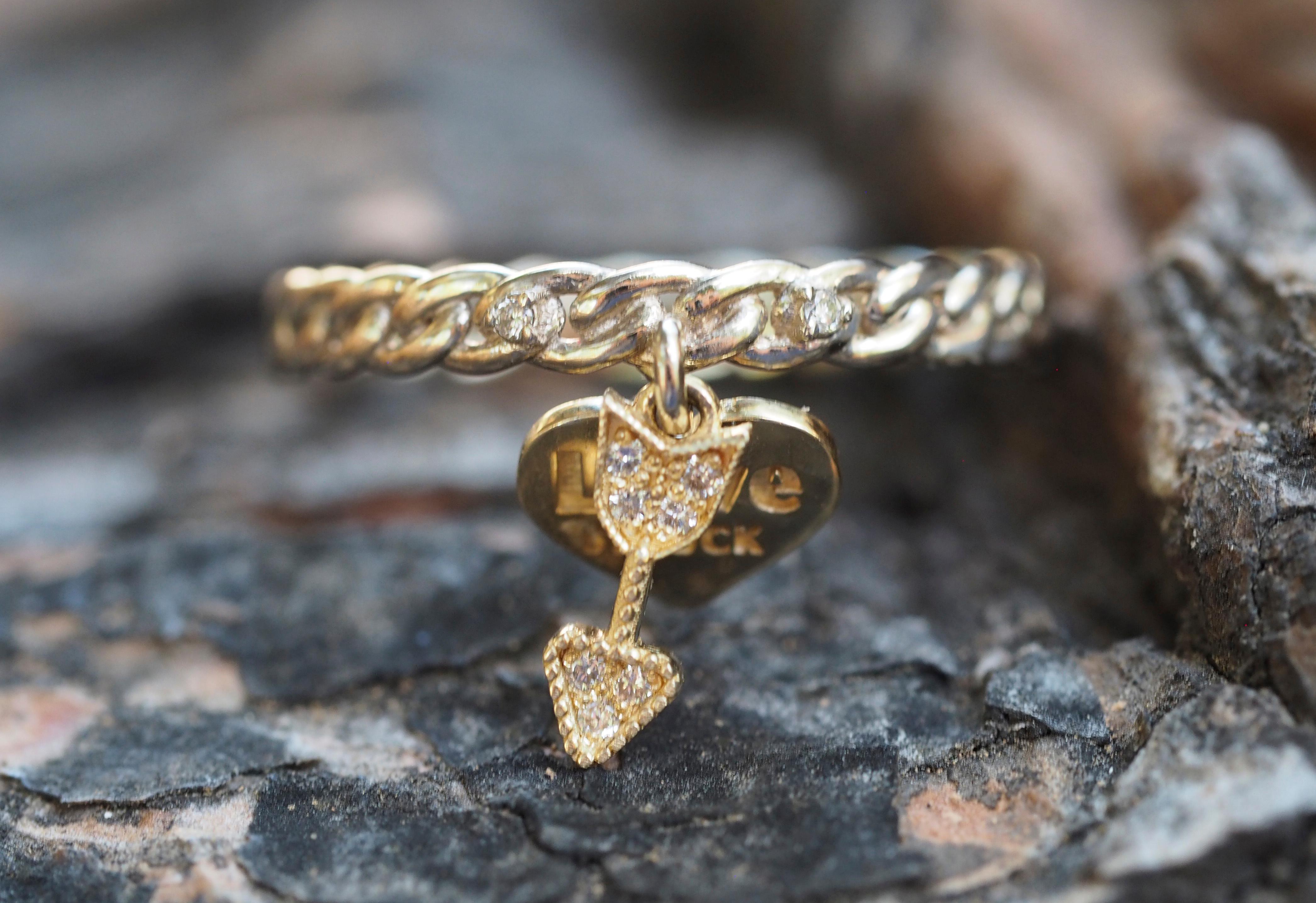 For Sale:  14k Gold Heart and Arrow Diamonds Ring 10