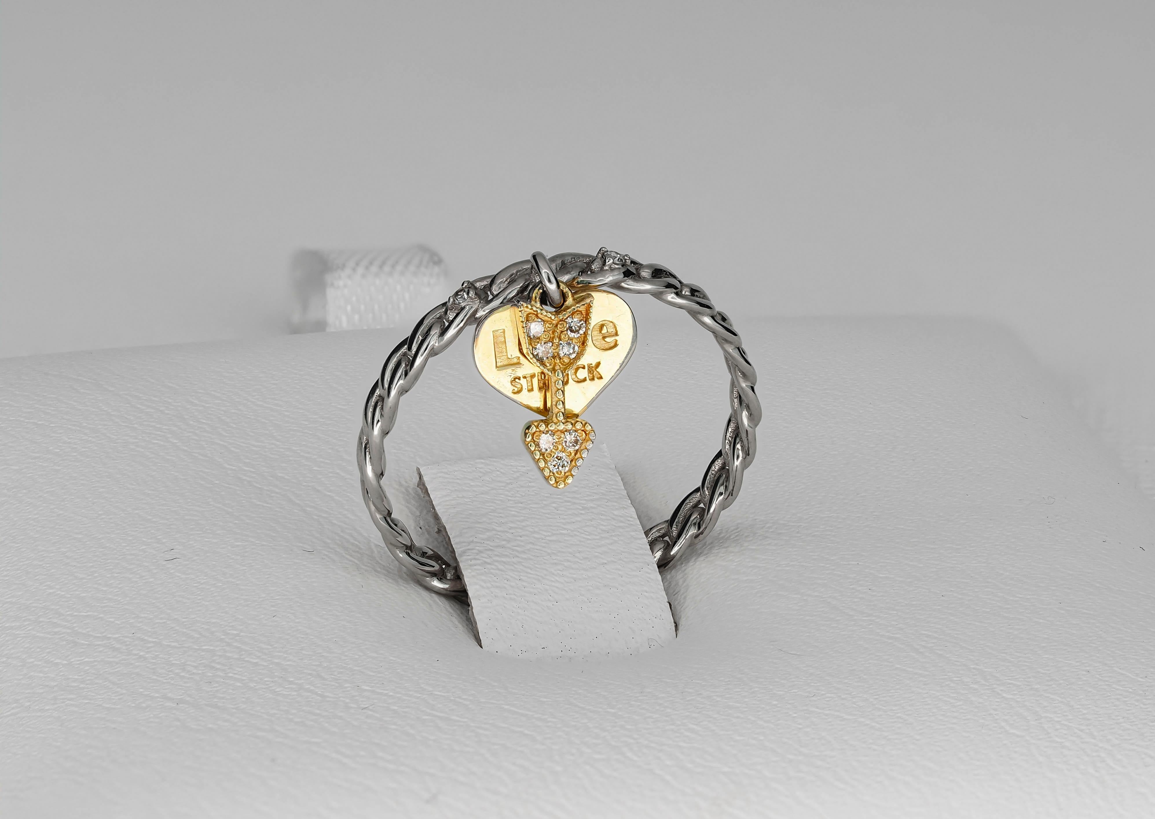 For Sale:  14k Gold Heart and Arrow Diamonds Ring 2
