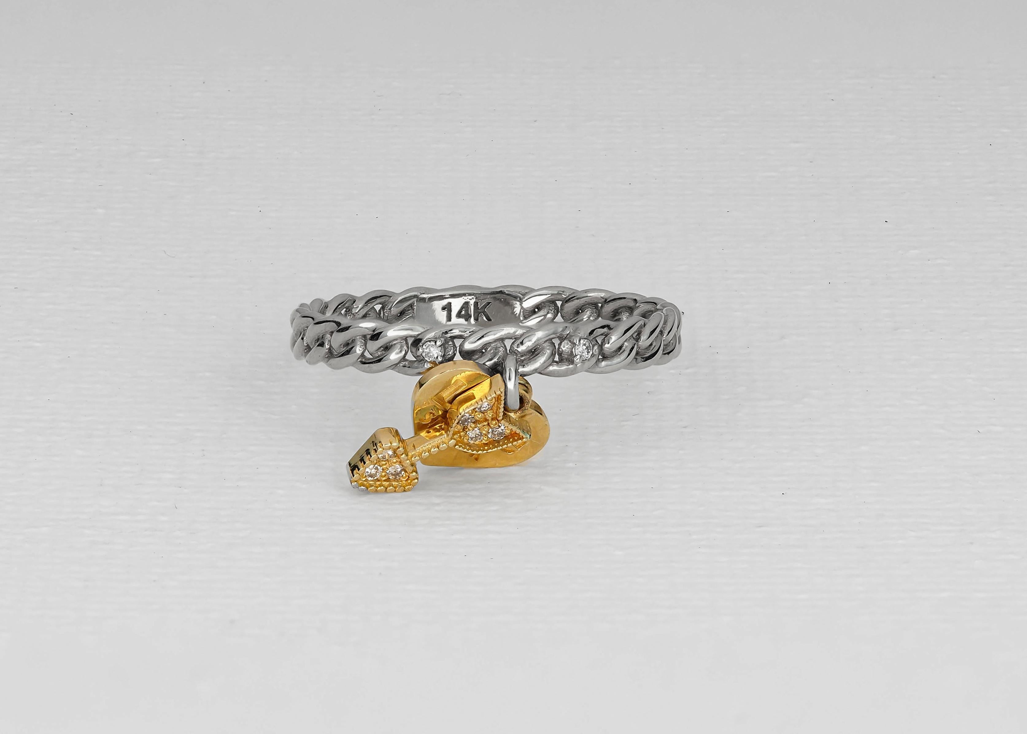 For Sale:  14k Gold Heart and Arrow Diamonds Ring 4